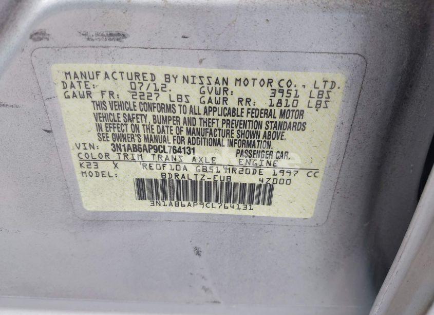 Photo 9 of 2012 Nissan Sentra 2.0 S (VIN 3N1AB6AP9CL764131)