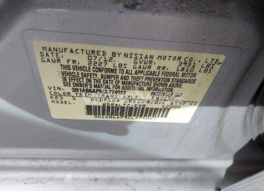 Photo 9 of 2012 Nissan Sentra 2.0 SR (VIN 3N1AB6AP9CL774027)