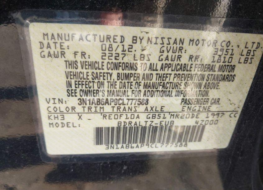 Photo 9 of 2012 Nissan Sentra 2.0 SR (VIN 3N1AB6AP9CL777588)