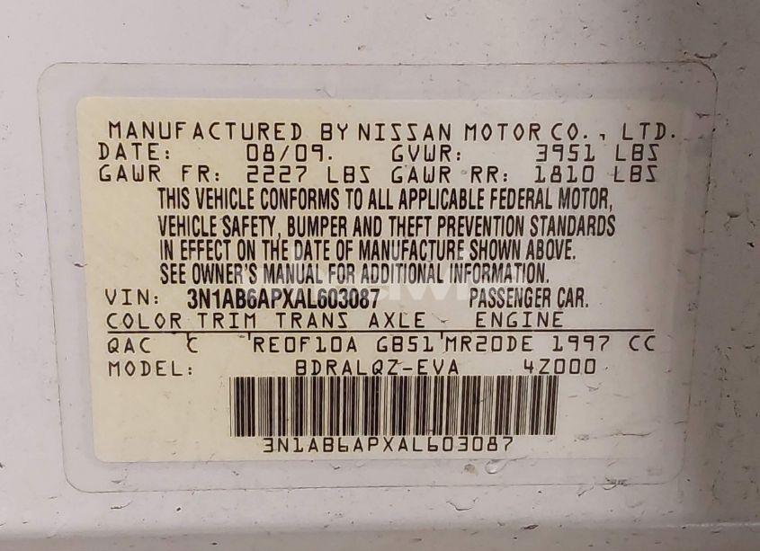 Photo 9 of 2010 Nissan Sentra 2.0 (VIN 3N1AB6APXAL603087)