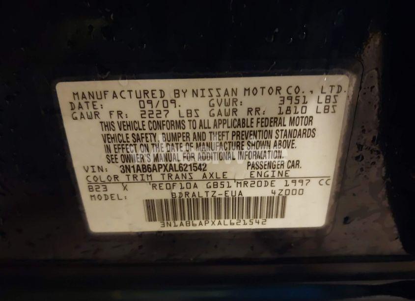 Photo 9 of 2010 Nissan Sentra 2.0S (VIN 3N1AB6APXAL621542)