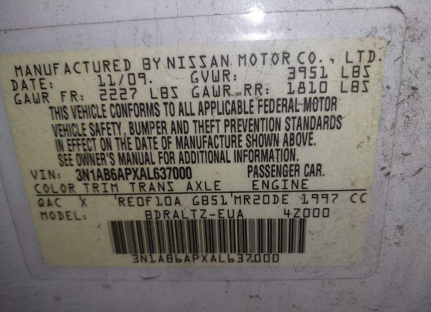 Photo 9 of 2010 Nissan Sentra 2.0SR (VIN 3N1AB6APXAL637000)