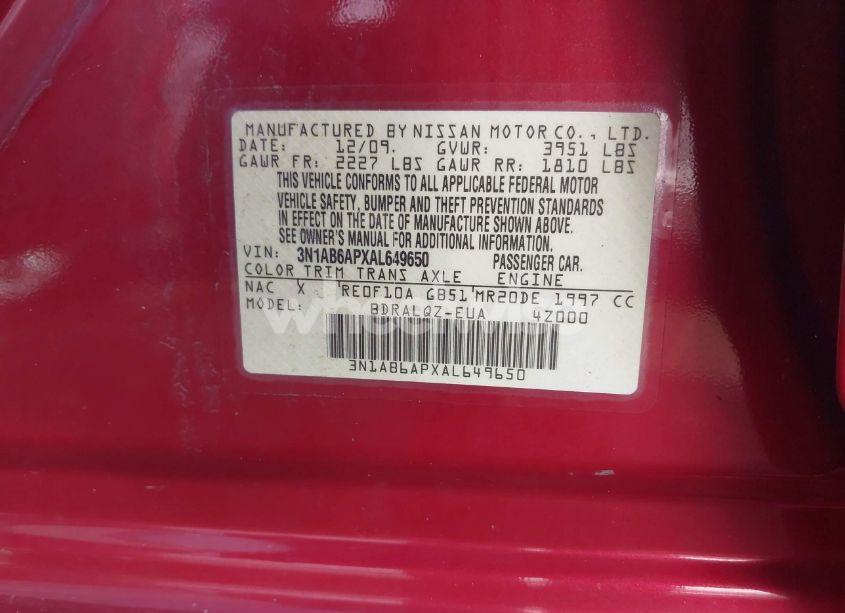 Photo 9 of 2010 Nissan Sentra 2.0 (VIN 3N1AB6APXAL649650)