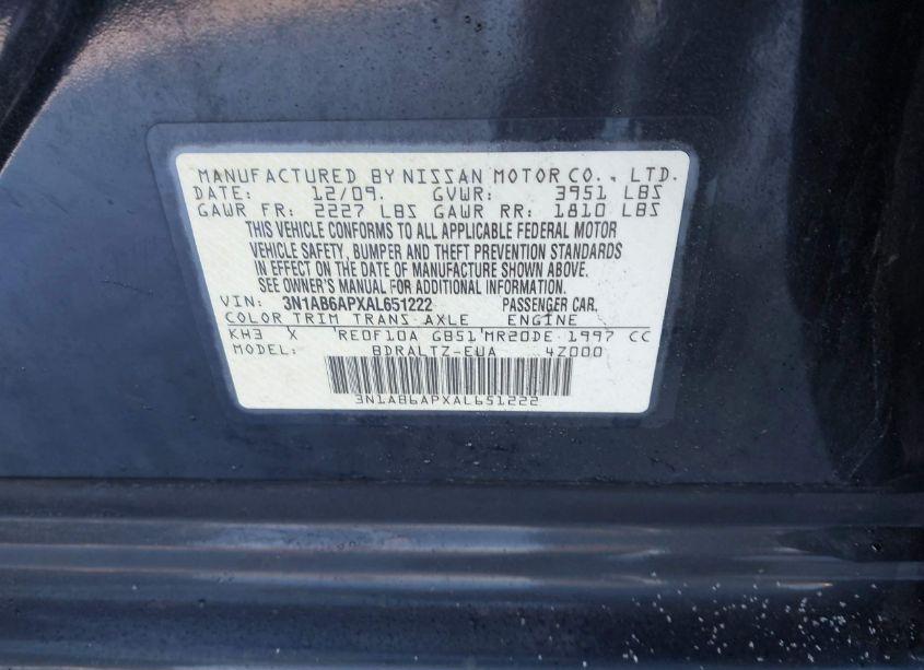 Photo 9 of 2010 Nissan Sentra 2.0S (VIN 3N1AB6APXAL651222)