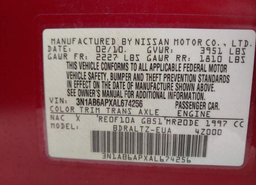 Photo 9 of 2010 Nissan Sentra 2.0S (VIN 3N1AB6APXAL674256)