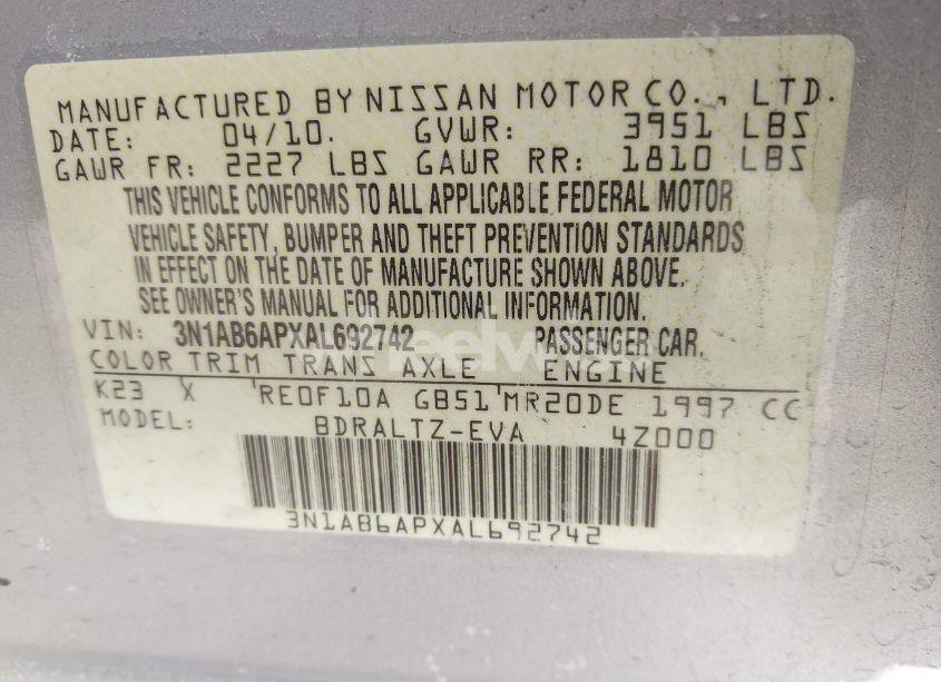 Photo 9 of 2010 Nissan Sentra 2.0S (VIN 3N1AB6APXAL692742)