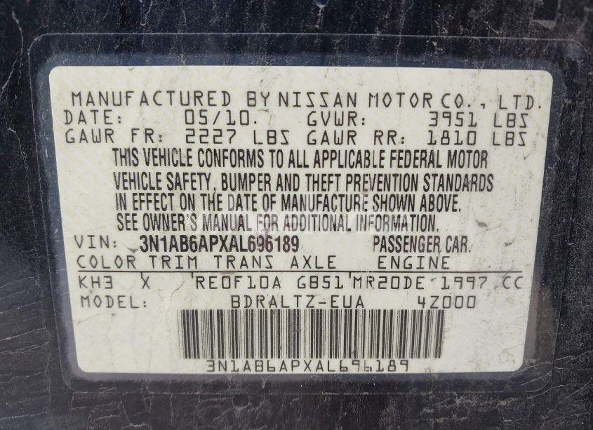 Photo 9 of 2010 Nissan Sentra 2.0S (VIN 3N1AB6APXAL696189)