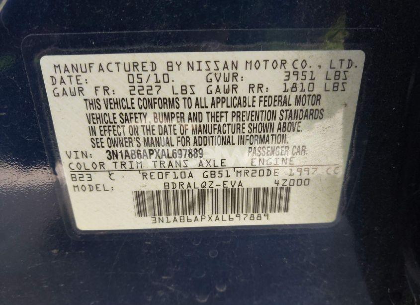 Photo 9 of 2010 Nissan Sentra 2.0 (VIN 3N1AB6APXAL697889)