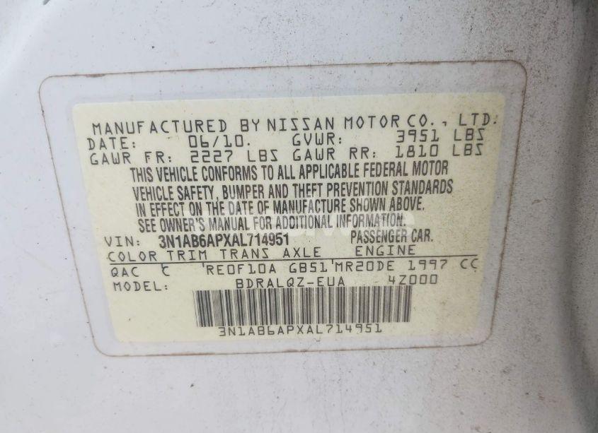 Photo 9 of 2010 Nissan Sentra 2.0 (VIN 3N1AB6APXAL714951)