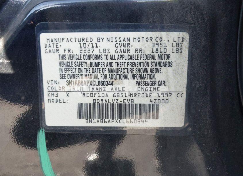 Photo 9 of 2012 Nissan Sentra 2.0 SL (VIN 3N1AB6APXCL660344)