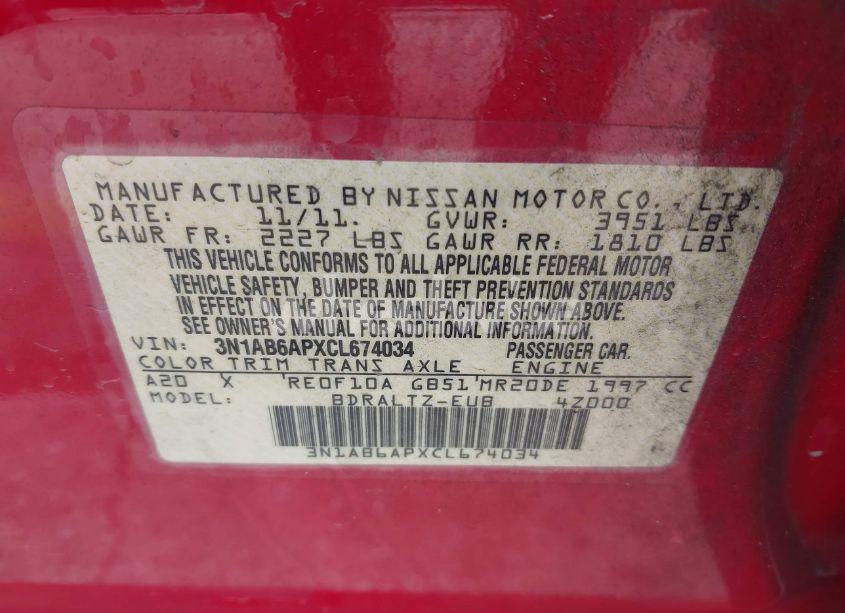 Photo 9 of 2012 Nissan Sentra 2.0 SR (VIN 3N1AB6APXCL674034)