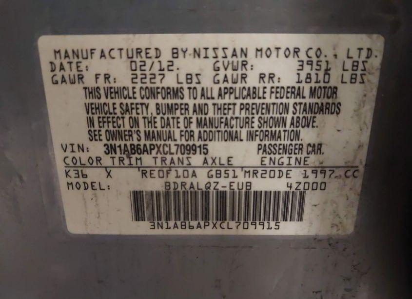 Photo 9 of 2012 Nissan Sentra 2.0 (VIN 3N1AB6APXCL709915)