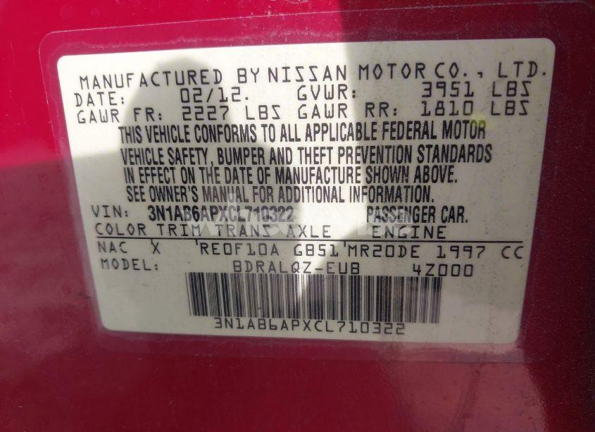 Photo 9 of 2012 Nissan Sentra 2.0 (VIN 3N1AB6APXCL710322)