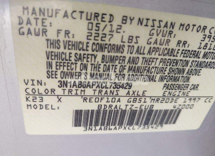 Photo 9 of 2012 Nissan Sentra 2.0 SR (VIN 3N1AB6APXCL735429)