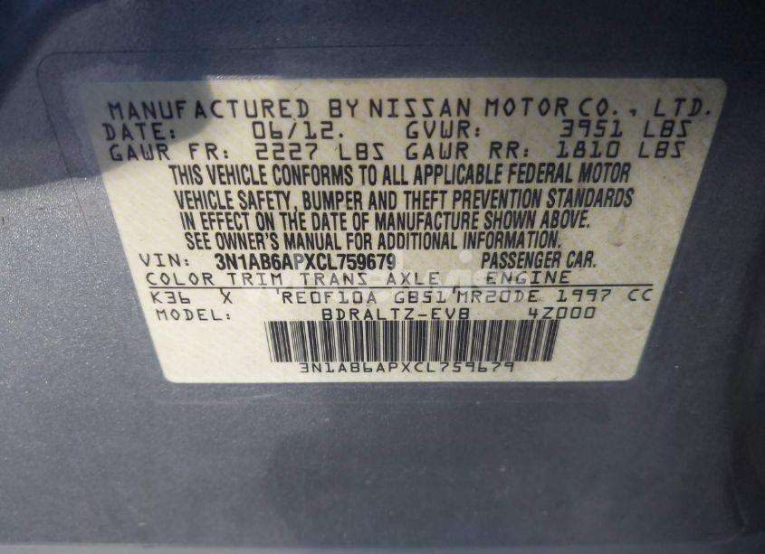 Photo 9 of 2012 Nissan Sentra 2.0 S (VIN 3N1AB6APXCL759679)