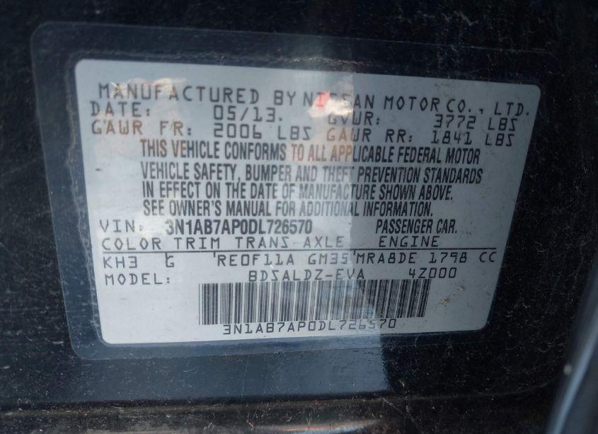 Photo 9 of 2013 Nissan Sentra SV (VIN 3N1AB7AP0DL726570)