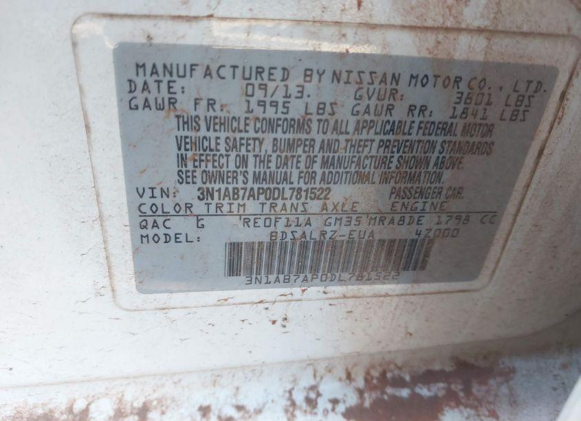 Photo 9 of 2013 Nissan Sentra SR (VIN 3N1AB7AP0DL781522)