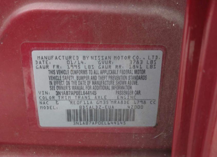 Photo 9 of 2014 Nissan Sentra FE+ S/FE+ SV/S/SL/SR/SV (VIN 3N1AB7AP0EL644145)