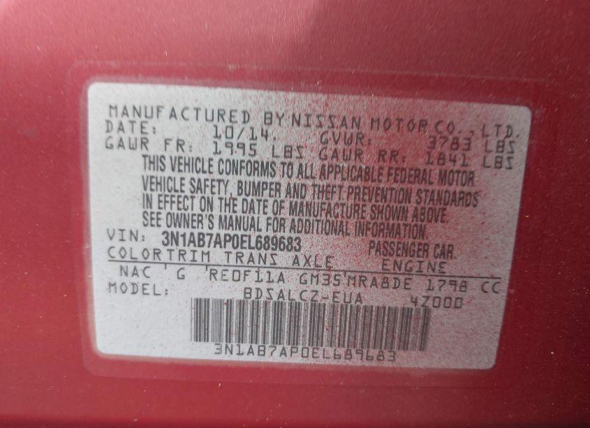 Photo 9 of 2014 Nissan Sentra S (VIN 3N1AB7AP0EL689683)