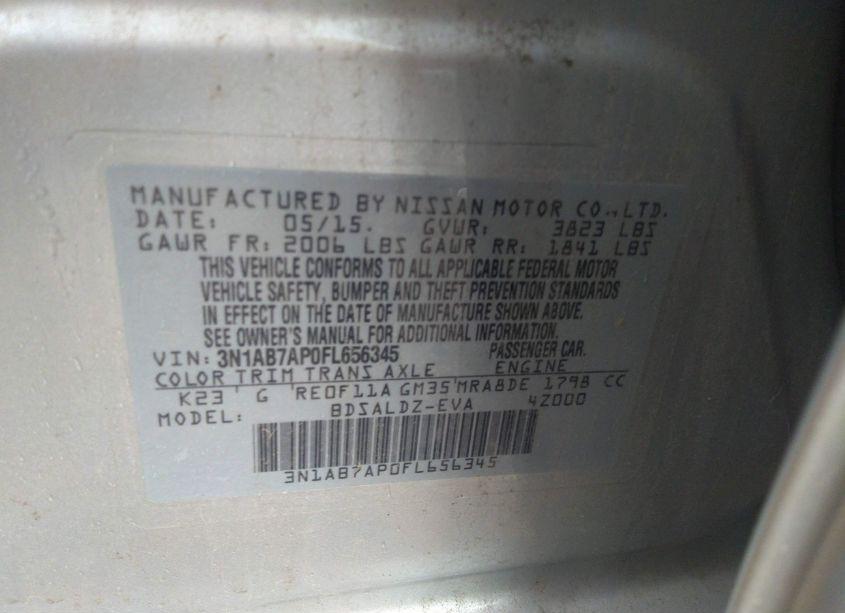 Photo 9 of 2015 Nissan Sentra FE+ S/SV/S/SR/SL (VIN 3N1AB7AP0FL656345)
