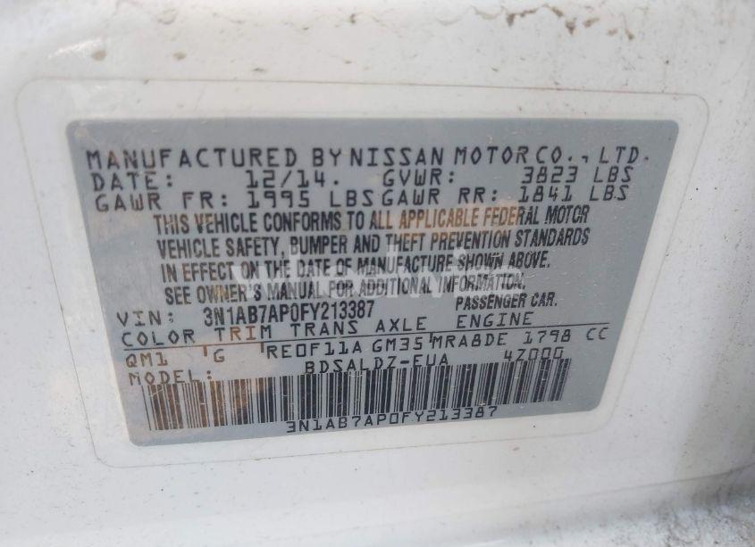 Photo 9 of 2015 Nissan Sentra FE+ S/S/SL/SR/SV (VIN 3N1AB7AP0FY213387)