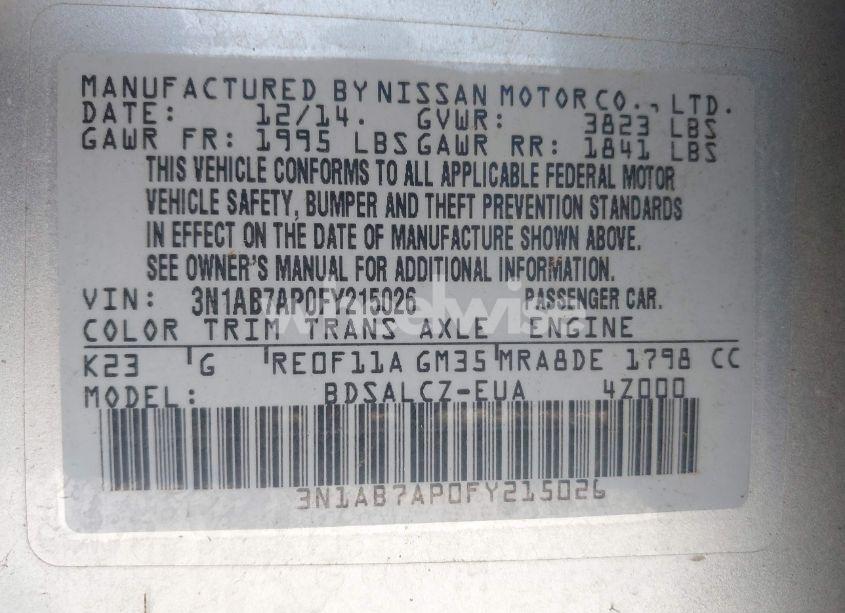 Photo 9 of 2015 Nissan Sentra S (VIN 3N1AB7AP0FY215026)