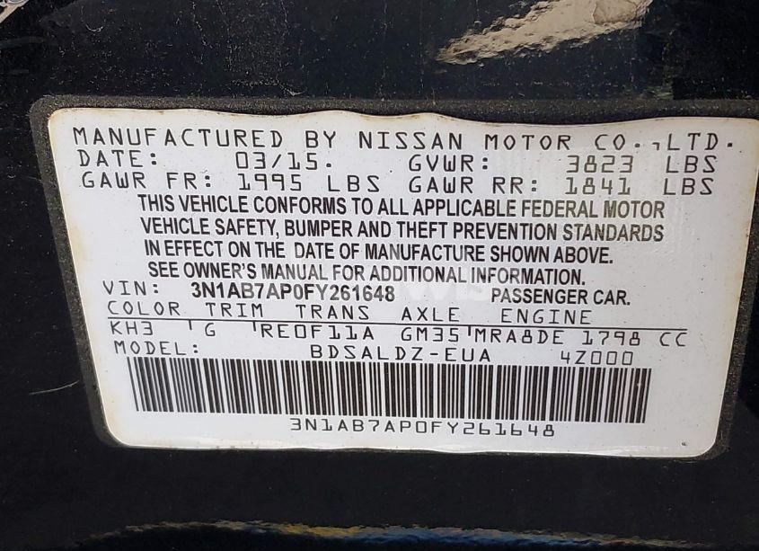 Photo 9 of 2015 Nissan Sentra SV (VIN 3N1AB7AP0FY261648)