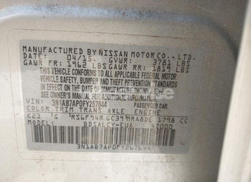 Photo 9 of 2015 Nissan Sentra S (VIN 3N1AB7AP0FY267644)