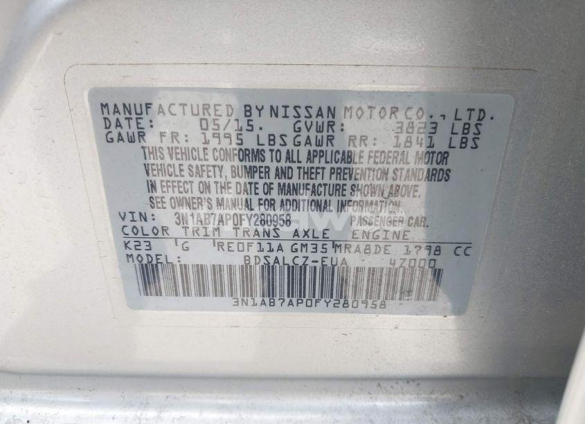 Photo 9 of 2015 Nissan Sentra S (VIN 3N1AB7AP0FY280958)