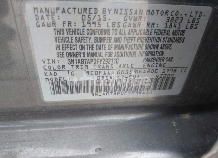 Photo 9 of 2015 Nissan Sentra S (VIN 3N1AB7AP0FY292110)