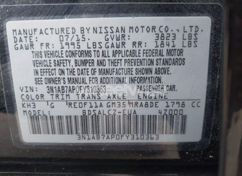 Photo 9 of 2015 Nissan Sentra S (VIN 3N1AB7AP0FY310363)