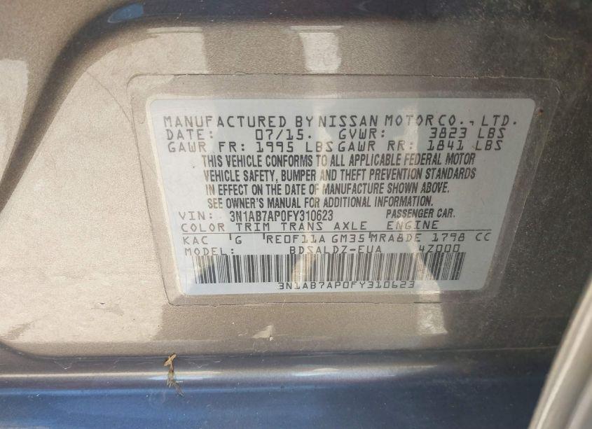 Photo 9 of 2015 Nissan Sentra SV (VIN 3N1AB7AP0FY310623)