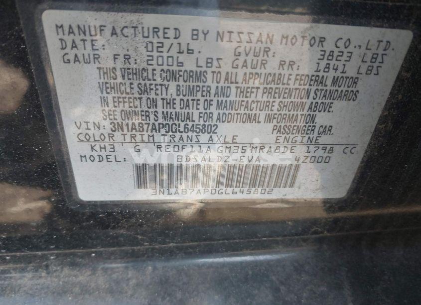 Photo 9 of 2016 Nissan Sentra FE+ S/S/SL/SR/SV (VIN 3N1AB7AP0GL645802)