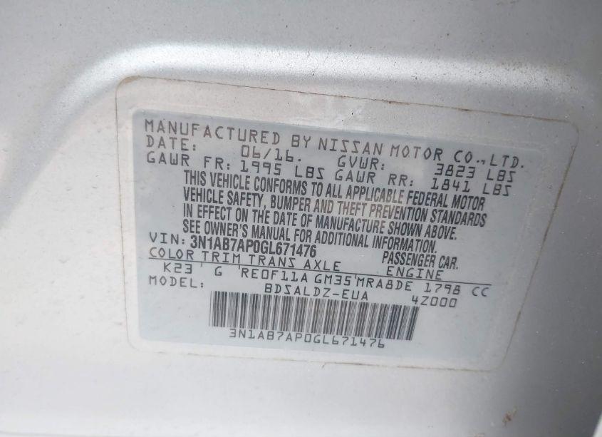 Photo 9 of 2016 Nissan Sentra SV (VIN 3N1AB7AP0GL671476)