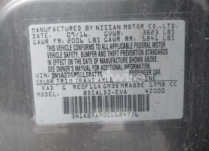 Photo 9 of 2016 Nissan Sentra SV (VIN 3N1AB7AP0GL684776)