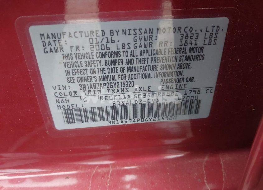 Photo 9 of 2016 Nissan Sentra SV (VIN 3N1AB7AP0GY215920)