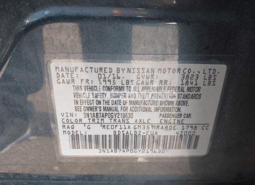 Photo 9 of 2016 Nissan Sentra SV (VIN 3N1AB7AP0GY219630)