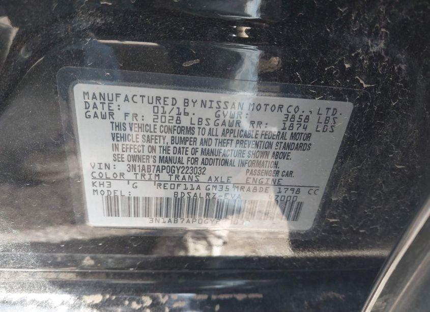 Photo 9 of 2016 Nissan Sentra SR (VIN 3N1AB7AP0GY223032)