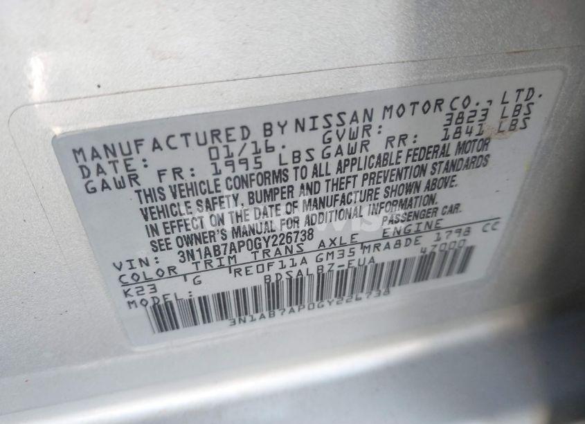 Photo 9 of 2016 Nissan Sentra S (VIN 3N1AB7AP0GY226738)