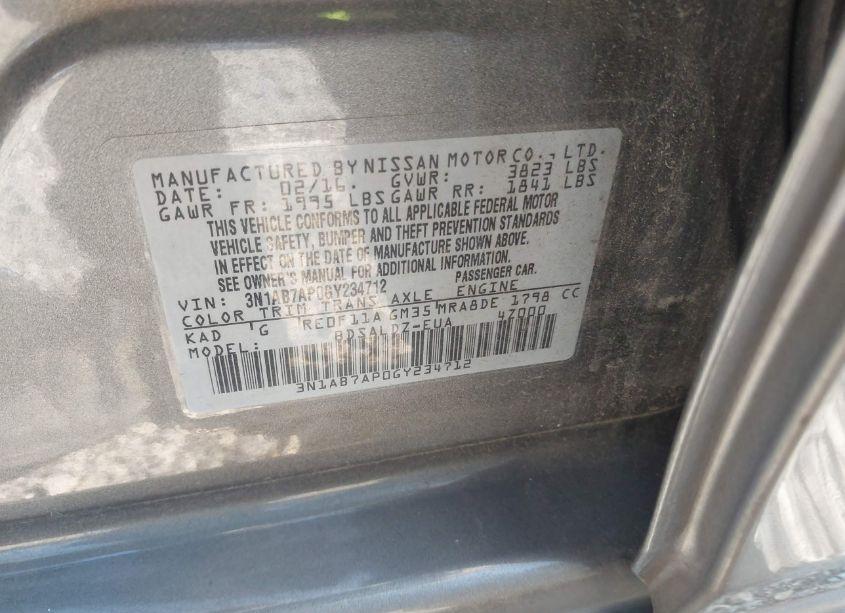 Photo 9 of 2016 Nissan Sentra SV (VIN 3N1AB7AP0GY234712)