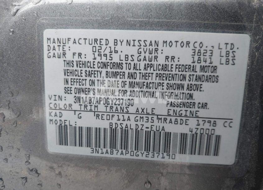 Photo 9 of 2016 Nissan Sentra FE+ S/S/SL/SR/SV (VIN 3N1AB7AP0GY237190)