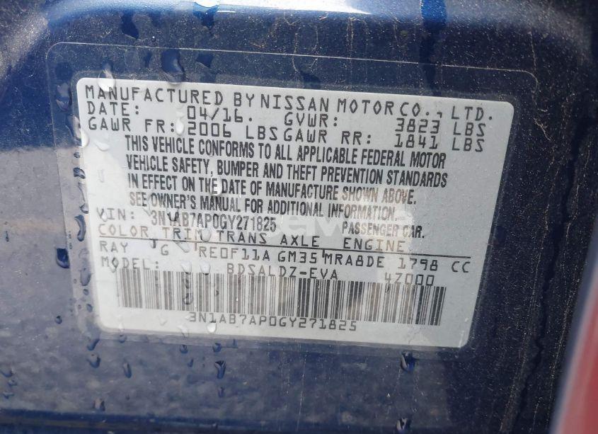 Photo 9 of 2016 Nissan Sentra SV (VIN 3N1AB7AP0GY271825)