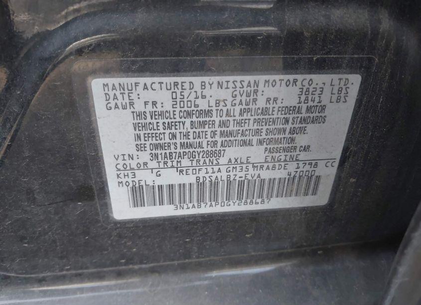 Photo 9 of 2016 Nissan Sentra S (VIN 3N1AB7AP0GY288687)