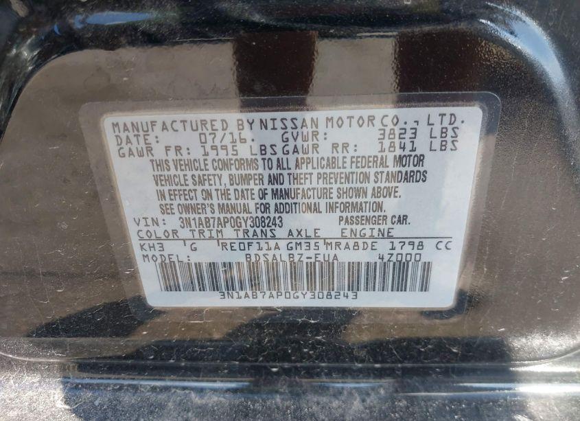 Photo 9 of 2016 Nissan Sentra S (VIN 3N1AB7AP0GY308243)