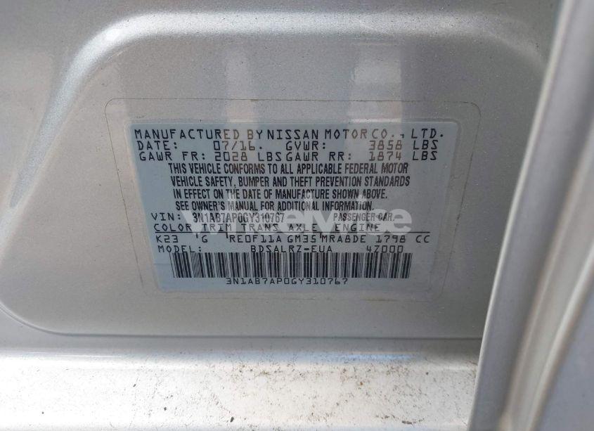 Photo 9 of 2016 Nissan Sentra SR (VIN 3N1AB7AP0GY310767)