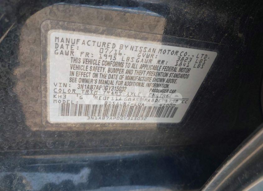 Photo 9 of 2016 Nissan Sentra S (VIN 3N1AB7AP0GY315032)