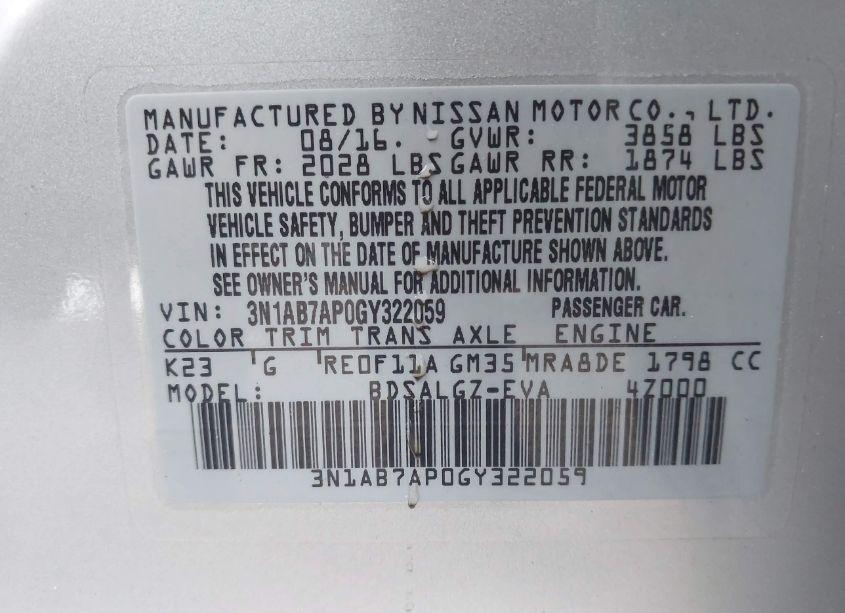 Photo 9 of 2016 Nissan Sentra SL (VIN 3N1AB7AP0GY322059)