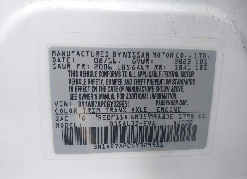 Photo 9 of 2016 Nissan Sentra SV (VIN 3N1AB7AP0GY329951)