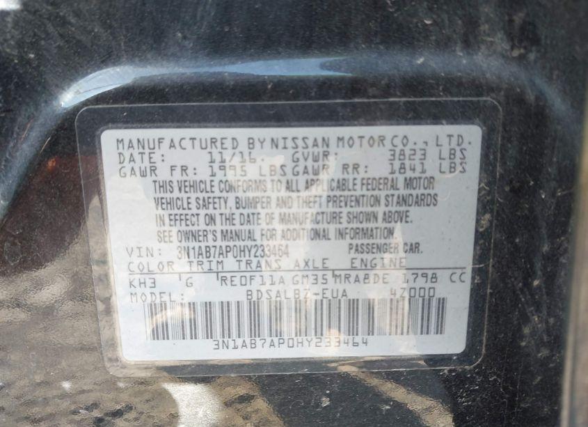 Photo 9 of 2017 Nissan Sentra S (VIN 3N1AB7AP0HY233464)