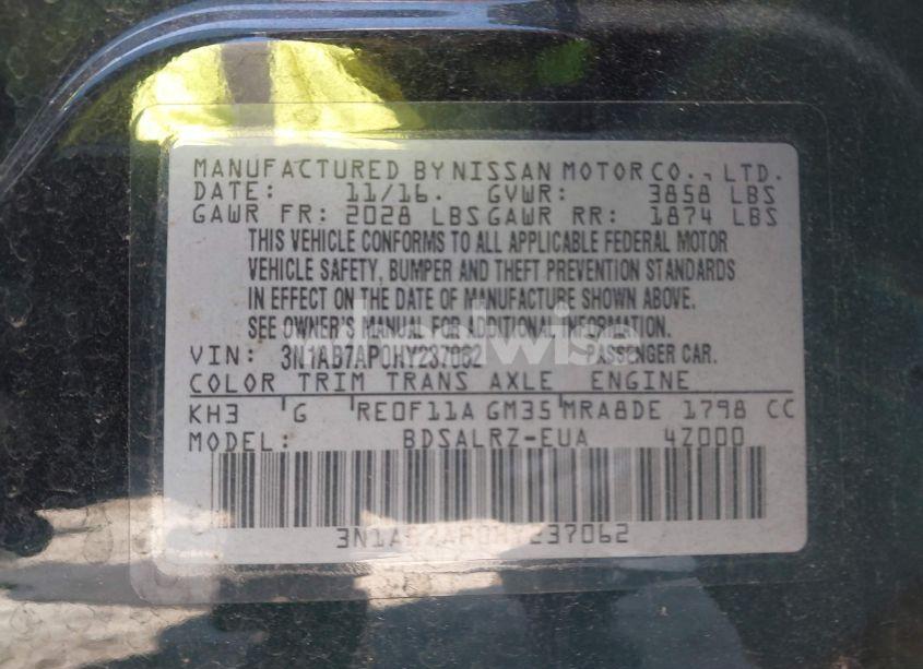 Photo 9 of 2017 Nissan Sentra SR (VIN 3N1AB7AP0HY237062)